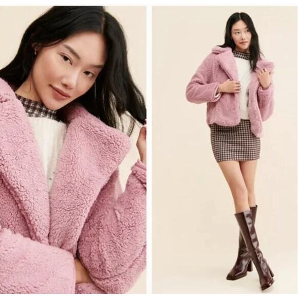 Free People Joplin Jacket Womens Large Smoked Pink Faux Fur Slouchy Teddy *FLAW - Picture 4 of 10